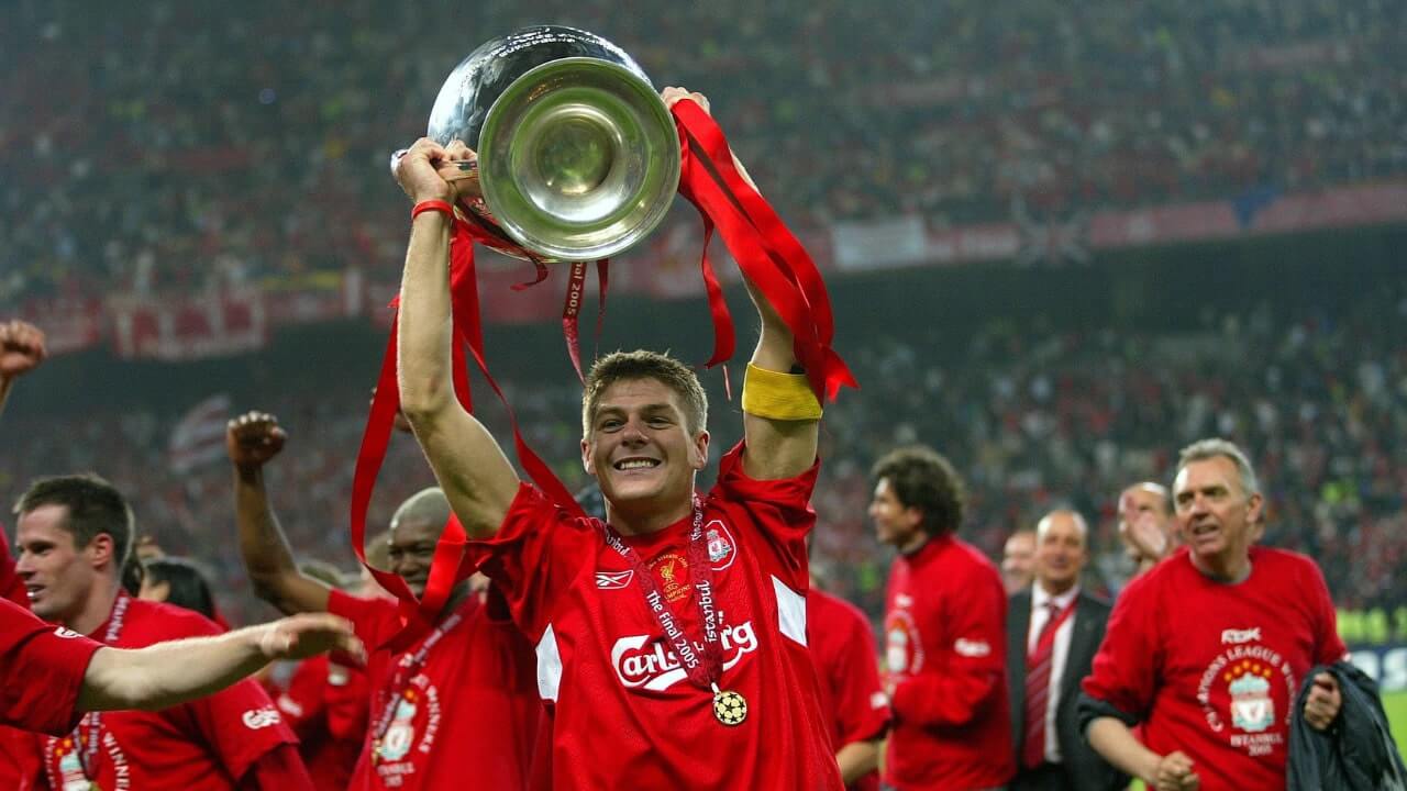 Steven Gerrard lifting the Champions League